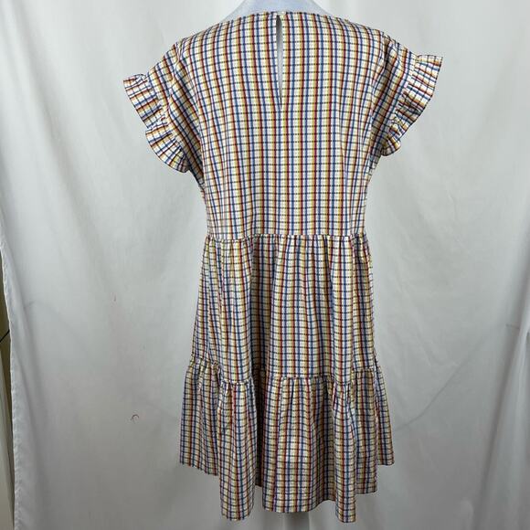 LOFT White Red Blue Yellow Plaid Cottage Fairy Boho Dress NWOT Size M - Picture 5 of 12